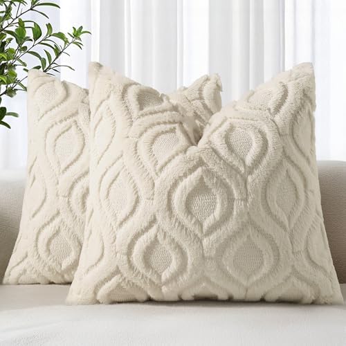 decorUhome Faux Fur Plush Soft Beige Throw Pillow Covers 20x20 Set of 2 by decorUhome