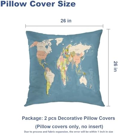 Batmerry World Map Throw Pillow Covers, Vintage Map of Europe in Color Background Decorative Pillow Covers Digital Printing Blended for Couch Sofa Bed Invisible Zipper 26X26 in(Set of 2) - Image 5