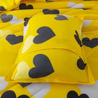 Caressma 3 Pieces Full Size Comforter Set for Boys Farmhouse Yellow Bedding Set with Black Heart All Season Fluffy Soft Lightweight(1 Comforter & 2 Pillowshams) - Image 5