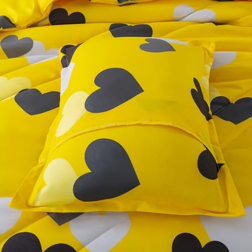 Caressma Farmhouse Yellow King Size Comforter Set 3 Pieces Bedding Set with Black Heart All Season Fluffy Soft Lightweight(1 Comforter & 2 Pillowshams) - Image 5