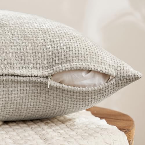 MIULEE Soft Decorative Chenille Pillow Covers Cream Grey 18x18 Pack of 4 - Image 3