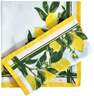 FINGERCRAFT Cloth Napkins Set of 12 Cotton Linen, 20x20 Inch, Lemon Print by FINGERCRAFT