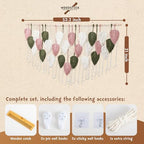 WOODSTICK Large Macrame Wall Hanging 52.3"W x 31"L - Boho Wall Decor in Beige, Old Pink & Green - Chic Woven Leaf Leaves Boho Tapestry, Handmade Cotton Fiber Art, Macrame Wall Décor, Bedroom Tapestry - Image 2