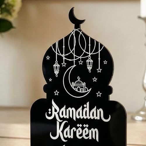 Iwa Concept Ramadan Kareem Table Decoration Set – Elegant 3-Piece Islamic Table Decor – Modern Ramadan Decorations for Iftar & Eid – Black Wooden Acrylic Islamic Tabletop Decor - Image 4