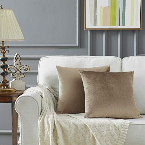 Decorative Throw Pillow Covers 20 x 20, Beige Taupe Khaki Sofa Pillow Covers Velvet, Set of 4 Decor Square Cushion Covers - Image 2
