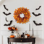 Artificial Fall Leaf Wreath for Front Door – 24" Autumn Wreath with Lifelike Fagus Sylvatica Foliages – Orange Yellow – Rustic Thanksgiving & Halloween Decoration for Indoor & Outdoor - Image 5