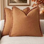 Foindtower Decorative Linen Fringe Throw Pillow Covers 26×26 Inch,Orange by Foindtower
