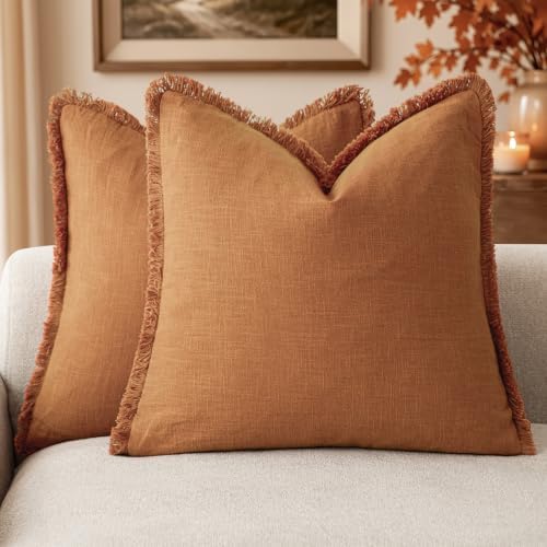 Foindtower Decorative Linen Fringe Throw Pillow Covers 26×26 Inch,Orange by Foindtower