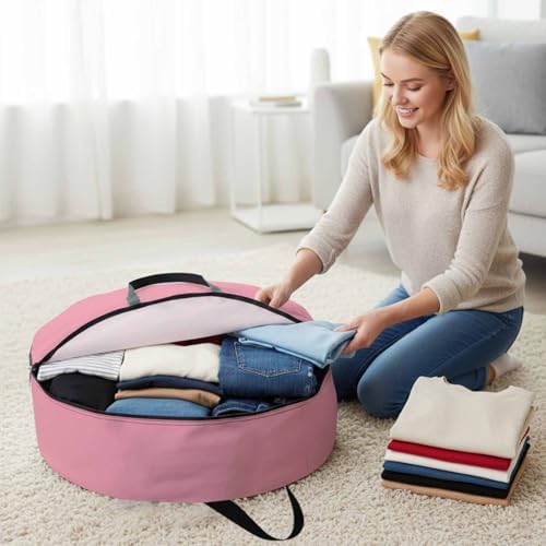 36 Inch Round Storage Bag 2 Pack,Minimalist Solid Pure Pink Waterproof Wreath Storage Container with Handles&Zipper Unadorned Single Color Art Closet Organizer Bags Garland Box - Image 4