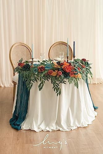 Ling's moment Teal Blue Artificial Flower Garland Fall Wedding Arch 6 FT - Image 4