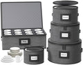 Aokeyee 5-Piece China Storage Containers Set, Hard Shell Moving Boxes for Dishes, Plates & Mugs – Dinnerware Organizer with Soft Felt Dividers, Sturdy Handles & Zippers, Grey by Aokeyee