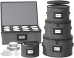 Aokeyee 5-Piece China Storage Containers Set, Hard Shell Moving Boxes for Dishes, Plates & Mugs – Dinnerware Organizer with Soft Felt Dividers, Sturdy Handles & Zippers, Grey by Aokeyee