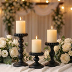 Mumufy 3 Set Wooden Candle Holders for Pillar Candles, Black, Small by Mumufy