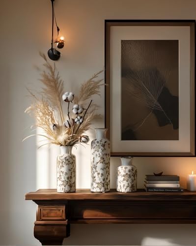 Brown Ceramic Vase Set of 3, Vintage Brown Floral Vases for Home Decor - Image 5