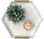 Serving Tray with Polished Metal Handles, Hexagon Coffee Table Tray, Modern Rectangle Decorative Tray, Large Ottoman Tray, Perfect for Storage and Display (White Hexagon) - Image 2