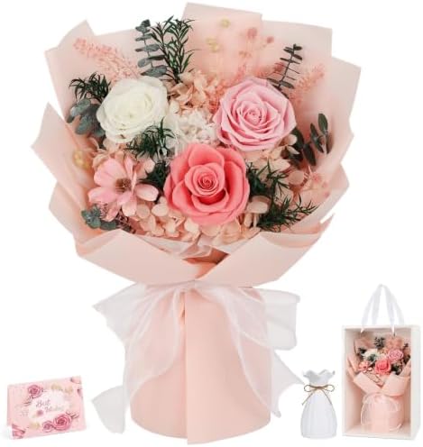 Flowers for Delivery Prime Preserved Flowers Bouquet with Vase That Last 3-5 Years Real Forever Flowers Pink Rose Bouquet for Mom Mother Women Wife Friends Birthday Mothers Day Gifts by TYLTYS
