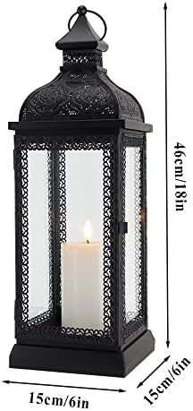 TRIROCKS Rustic Style Metal Candle Lantern 19'' High Decorative Hanging Lantern Candle Holder with Tempered Glass for Christmas Living Room Garden Yard Patio Parties Events Indoors Outdoors(Black) - Image 4