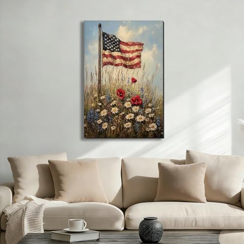 ZERILYN Ship Next Day – American Flag Canvas Wall Art, Patriotic Canvas Prints, 4th of July Pictures, Farmhouse Wall Decor, Americana Bedroom Artwork, Large Canvas Prints, Made in USA - Image 2