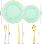 YOUBET 125PCS Clear Green Plastic Plates with Gold Rim for Wedding Party - Image 6