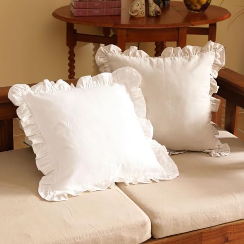 patdrea Vintage White Linen Throw Pillow Covers,Set of 2,22"x22"-Kubum - Image 2