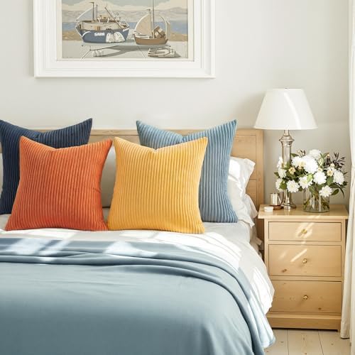Topfinel 22x22 New Blue and Orange Boho Farmhouse Couch Throw Pillows Decorative Velvet Pillow Covers for Bed Pack of 4 Accent Modern Pillowcase Sofa Livingroom Home Decor - Image 4