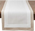 SARO LIFESTYLE Linen Blend Double Layer Table Runner - Woven Textured Table Runner with Contrasting Border for Dining Tables, Everyday Entertaining, Farmhouse and Modern Table Décor, 18"x120", Ivory by SaroLifestyle