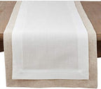 SARO LIFESTYLE Linen Blend Double Layer Table Runner - Woven Textured Table Runner with Contrasting Border for Dining Tables, Everyday Entertaining, Farmhouse and Modern Table Décor, 18"x120", Ivory by SaroLifestyle