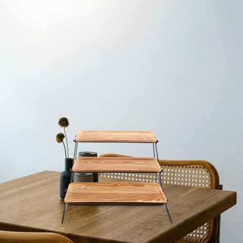 Coffee Wood Tiered Tray Set with Rack, Anti-Slip Edge - Image 7