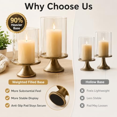 Hurricane Glass Candle Holders Set of 2, Weighted Base for Pillar Candles - Image 4