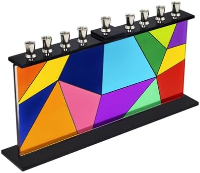 The Dreidel Company Geometric Design Glass Candle Hanukkah Menorah, Handcrafted Design, 11 Inch - Image 4