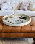 HofferRuffer Large Round Serving Tray 24'', Elegant Faux Leather Circle Ottoman Table Tray, Serve Tea Coffee Breakfast in Bedroom Living Room Kitchen (White, 24'') - Image 4