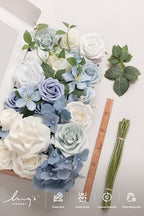 Ling's moment Artificial Wedding Flowers Combo, Dusty Blue & White, Grand - Image 6