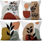 Abstract Boho Throw Pillow Covers 24"x24" Set of 4, Bohemian Minimalist Art Aesthetic Plant Leaves Sunset Geometry Pillowcase for Sofa Chair Couch Bed Living Room Office Garden Patio by VieSavaran