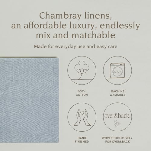 Over&Back Set of 4 Woven Chambray Placemats - Colorful Dining Table Mat - 100% Cotton - Machine Washable - Kitchen and Home Decor - Blue - 14" L X 20" W - Image 2