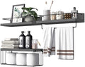 PopiShelves Bathroom Shelves Over Toilet for Wall, Floating Shelves with Storage Basket Paper Holer for Kitchen Living Room, Bedroom & Classroom, Set of 3 (Grey) by Unknown