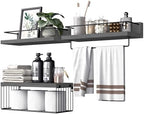 PopiShelves Bathroom Shelves Over Toilet for Wall, Floating Shelves with Storage Basket Paper Holer for Kitchen Living Room, Bedroom & Classroom, Set of 3 (Grey) by Unknown