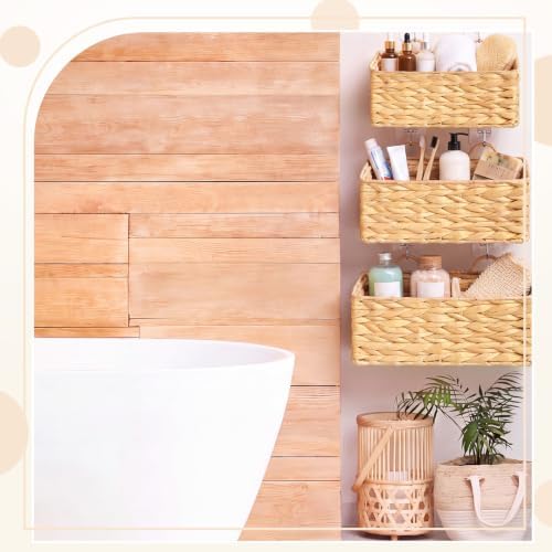 3 Pcs Wall Hanging Baskets,Rectangle,Natural,Water Hyacinth - Image 4
