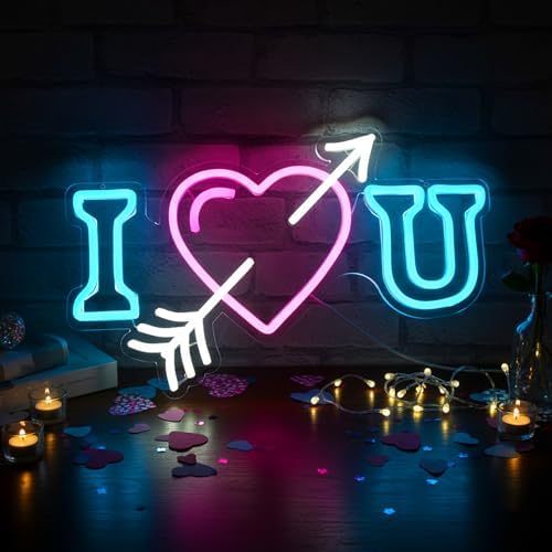 I Heart U Neon Sign 16 × 10in LED Heart and Arrow Wall Light Dimmable by DUOLIYBC