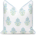 Hofdeco Premium Coastal Patio Indoor Outdoor Throw Pillow Cover Only, 18"x18" Water Repellent for Backyard, Couch, Baby Blue Green Floral with Piping by HofdecoPremium