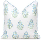 Hofdeco Premium Coastal Patio Indoor Outdoor Throw Pillow Cover Only, 18"x18" Water Repellent for Backyard, Couch, Baby Blue Green Floral with Piping by HofdecoPremium