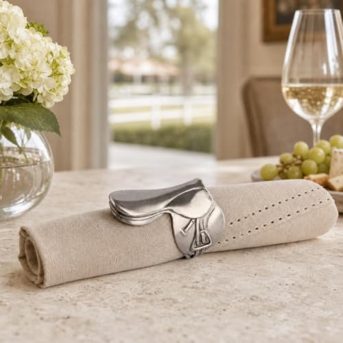 Vagabond House Pewter English Horse Saddle Napkin Ring - Equestrian Table Decor - 2.75" L x 2.5" H - Image 7