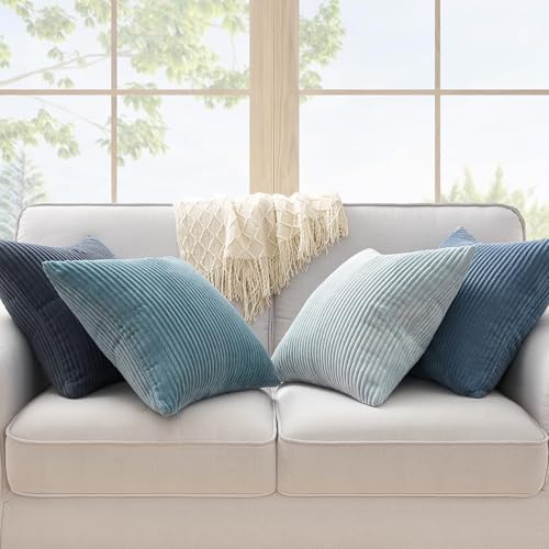 Topfinel BlueGray Throw Pillow Covers 24x24 Inch Set of 4,Soft Accent Corduroy Decorative Cushion Cover,Square Modern Pillow Case for Beach,Patio,Balcony,Living Room,Summer Gradient Shams Home Decor - Image 2