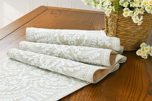 KEVA Boho Table Runner 110inches Long, Farmhouse Rustic Vintage White Embroidered Table Runners 13x110 Inch for Dining Table Decorations - Image 4