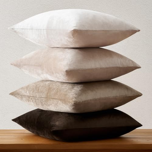 GIGIZAZA Pack of 4 Decorative Velvet Pillow Covers 20x20 Gradient Brown - Image 4