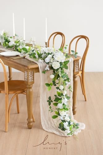 Ling's moment Flower Garland, 6FT Eucalyptus & Rose White & Lily & Olive - Image 2