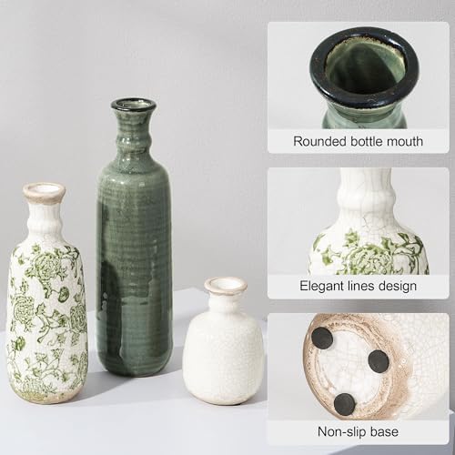 Ceramic Vase Set, 3Pcs Flower Vases for Modern Boho Farmhouse Decor, Decorative Vases for Pampas Grass & Dried Flowers, Distressed Finish - Image 2
