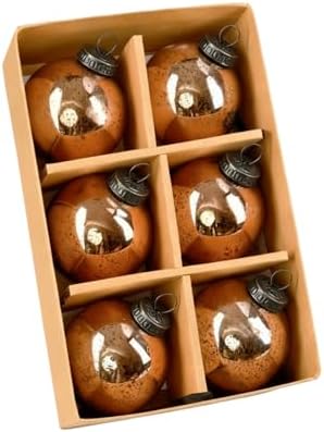 Serene Spaces Living Set of 6 Copper Bronze Mercury Glass Christmas Ball Ornament for Window Box, Decorative Ornaments for Holiday Décor, Measure 4" Tall and 3" Diameter by SereneSpacesLiving