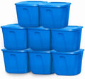 HOMZ 8-Pack Durable Molded Bin, Plastic Storage Containers with Lids, 18 Gallon, Blue - Stackable Organizer Totes and Boxes for Bedroom, Kitchen, and Garage Organization by Homz