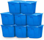 HOMZ 8-Pack Durable Molded Bin, Plastic Storage Containers with Lids, 18 Gallon, Blue - Stackable Organizer Totes and Boxes for Bedroom, Kitchen, and Garage Organization by Homz