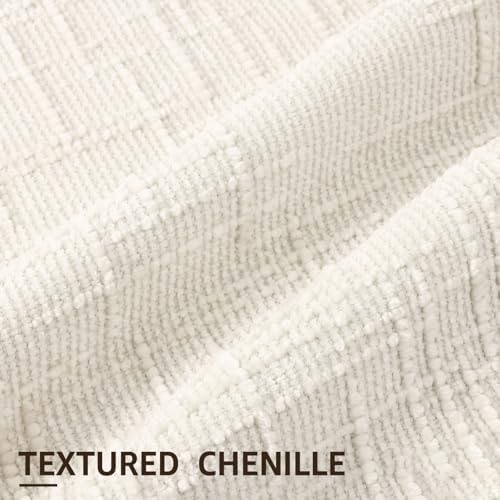 decorUhome Textured Chenille Throw Pillow Covers 26x26 Set of 2 Cream White - Image 2